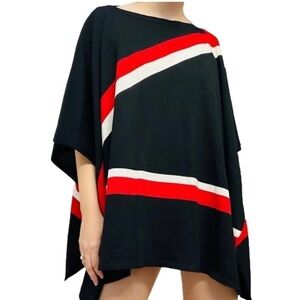 St. John Stylish Black Poncho with Red and White Stripes S NWT $795